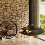 Design sem nome 10 Lareira suspensa MF 360 com base giratória, ideal para aquecimento uniforme e design marcante.